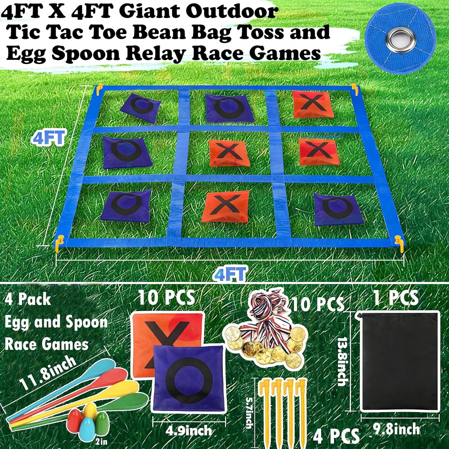 Giant Tic Tac Toe Bean Bag Toss Outdoor Games for Kids Adults Family-4X4FT Large Lawn Yard Carnival Field Day Games, Beach Backyard Camping Outside Family Reunion