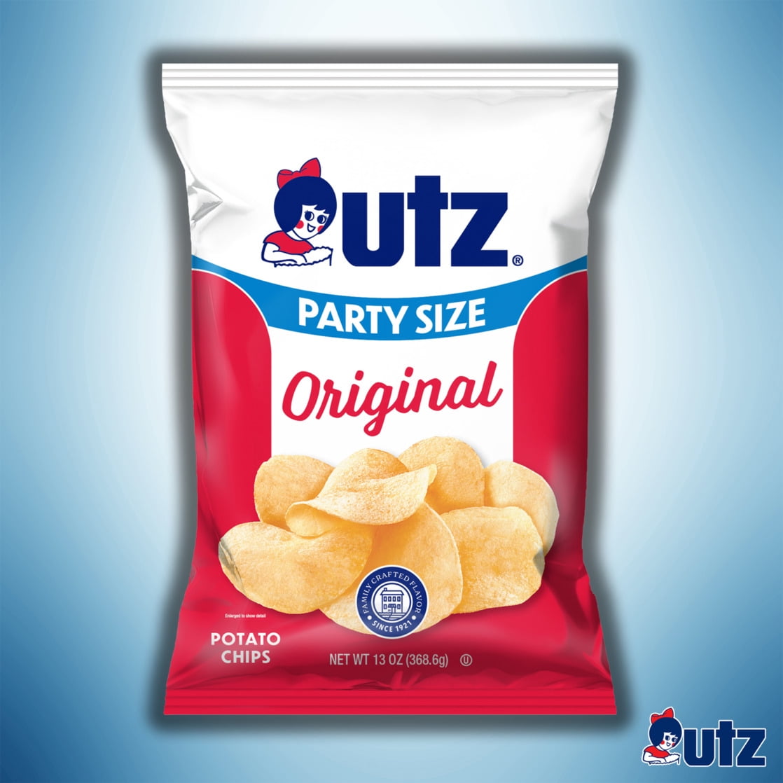 (3 pack) Utz Original Potato Chips, Gluten-Free, Party Size, 13 oz Bag