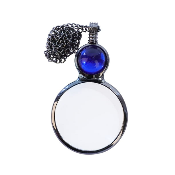 Collar de lupa Lente de lupa óptica con colgante de cuentas de cristal de la suerte vintage para lectura de biblioteca Impresión fina Zoom Aumento de joyería de visión (azul) WD.WDQZL Hogar