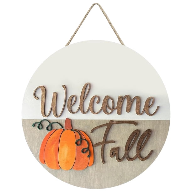 Colgantes de puerta de Halloween Letrero de bienvenida de tablero de madera Hello Fall para decoración del hogar