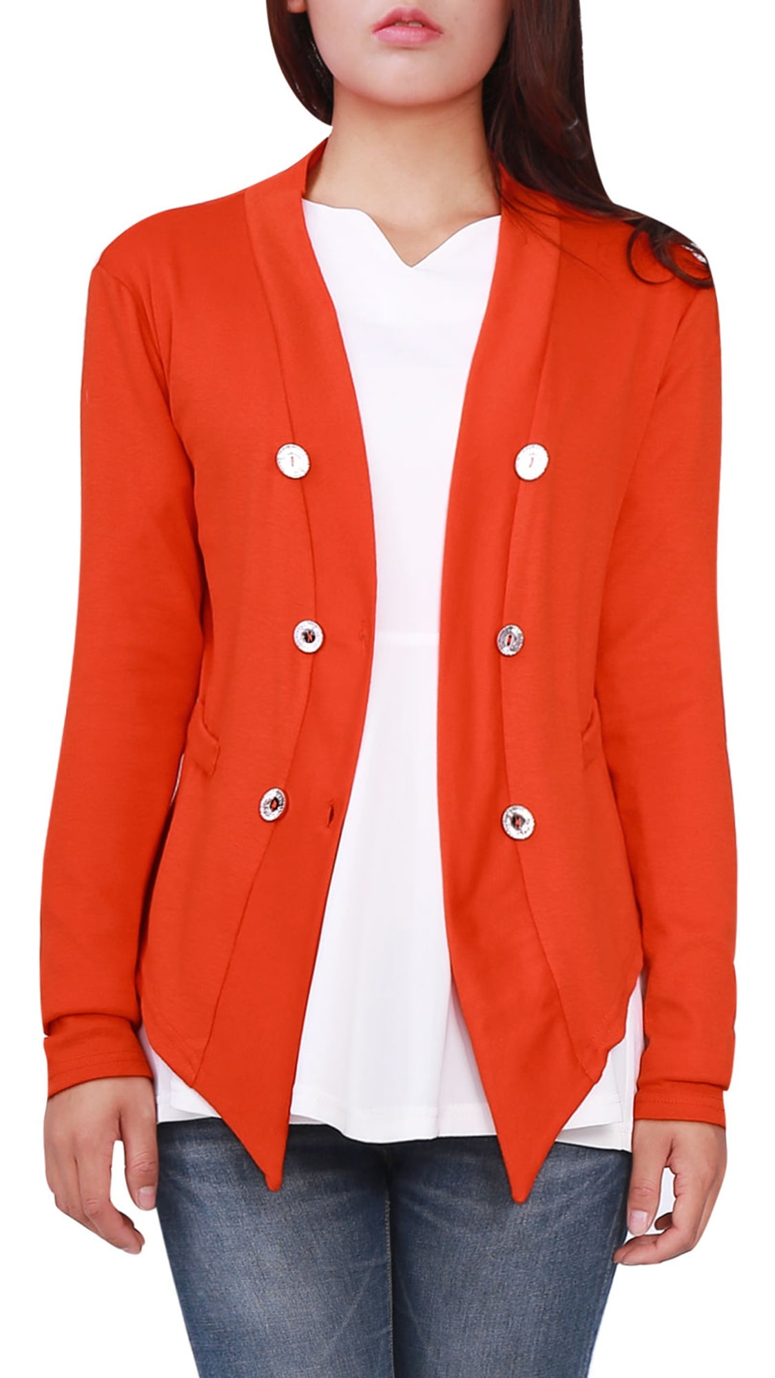 Women's Deep V Neck Double Breasted Light Jacket Orange (Size L / 12