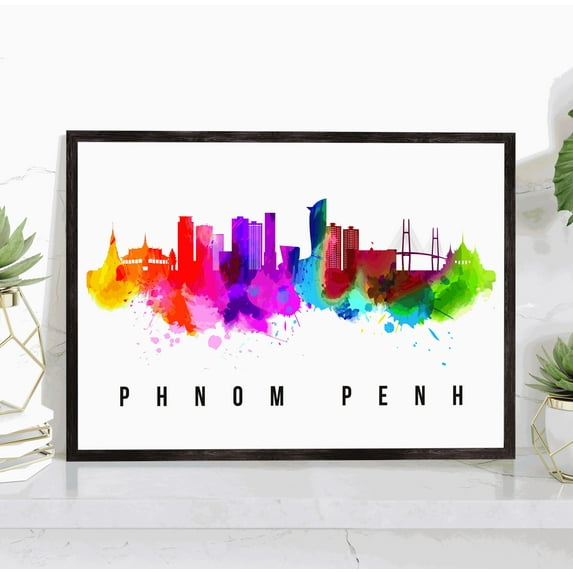 Pera Print Phnom Penh Skyline Cambodia Poster, Phnom Penh Cityscape Painting, Phnom Penh Cambodia Poster, Cityscape and Landmark Print, Home Wall Art, Office Wall Decor - 18x24 Inches