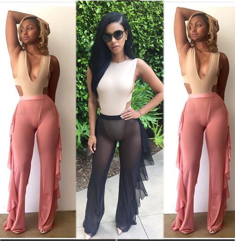 black mesh swimsuit cover up pants