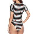 thumbnail image 4 of Balery Ladybugs on Black and White Striped Women's Short Sleevee Crew Neck Bodysuit Tops Short Sleeve Tops Basic-Large, 4 of 9