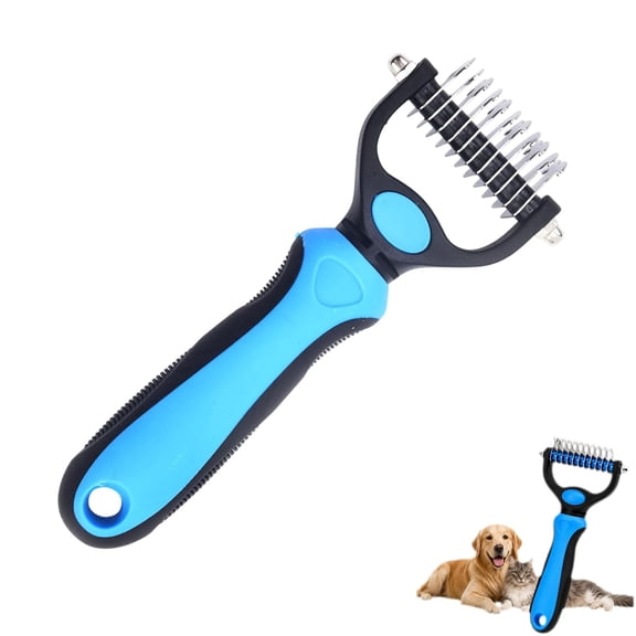 2-in-1 Pet Grooming Tool for Dogs & Cats, Dual-Sided Dematting Comb and Undercoat Rake, Deshedding Brush for Long Hair Thick Coats, Pet Grooming Brush for Reducing Loose Fur and Tangles