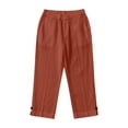 thumbnail image 5 of Linen Capris for Women Petite Pull On Straight Leg Cropped Pants Summer Elastic Waist Lightweight Casual Trousers With Pockets Brown 2XL, 5 of 7