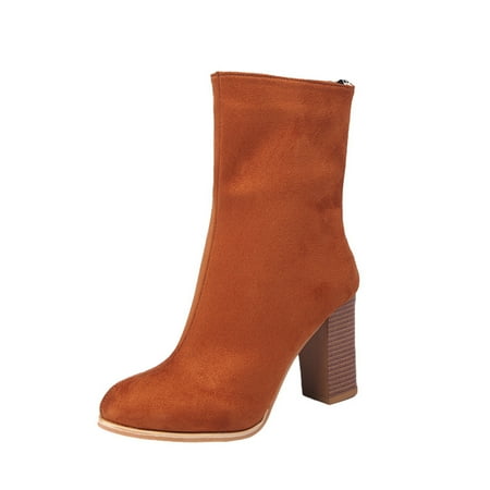 

Ankle Boots for Women Pointed Toe High Heel Solid Color Winter Warm Casual Minimalist Style Zip Bootie Brown Boots women size 9