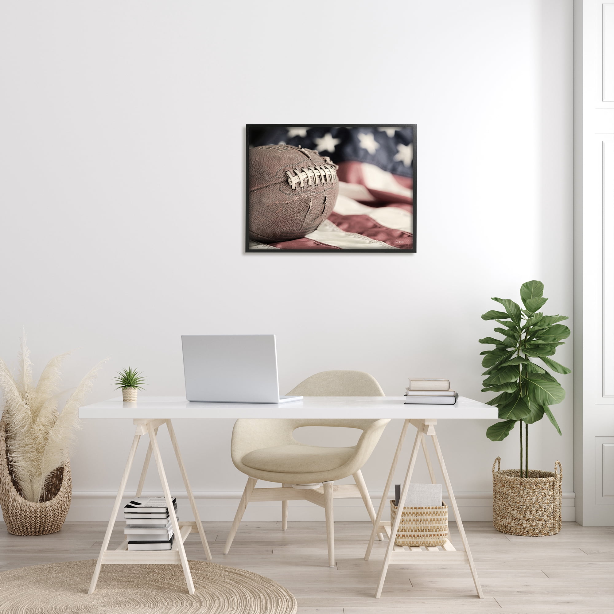 Stupell Industries Football & American Flag Sports Photography Black Framed Art Print Wall Art, 30 x 24