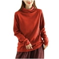 thumbnail image 2 of BSDJILFG Fall Tops for Women Dressy Cowl Neck Shirt Long Sleeve Knitted Cotton Turtle Neck Pullovers, 2 of 6