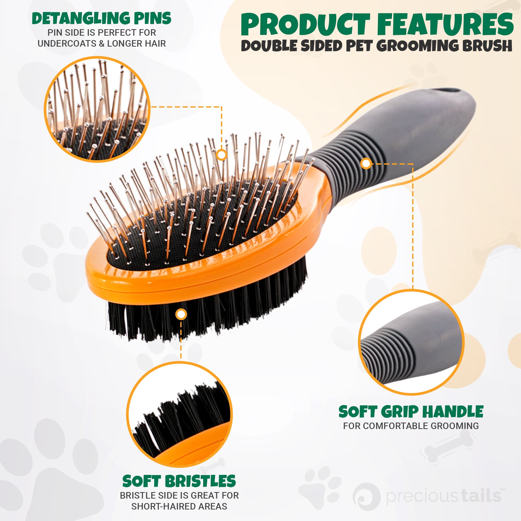 Precious Tails Advanced 2-in-1 Pet Grooming Brush for Dogs & Cats - Dual-Action Fur & Coat Care Tool for Optimal Health and Shine