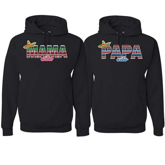 Wild Bobby, Mama Cita Papa Cito Mexican Spanish Latino His/Her Couples/ Best Friends Matching Couples Hoodie, Black, Mens S-Womens S
