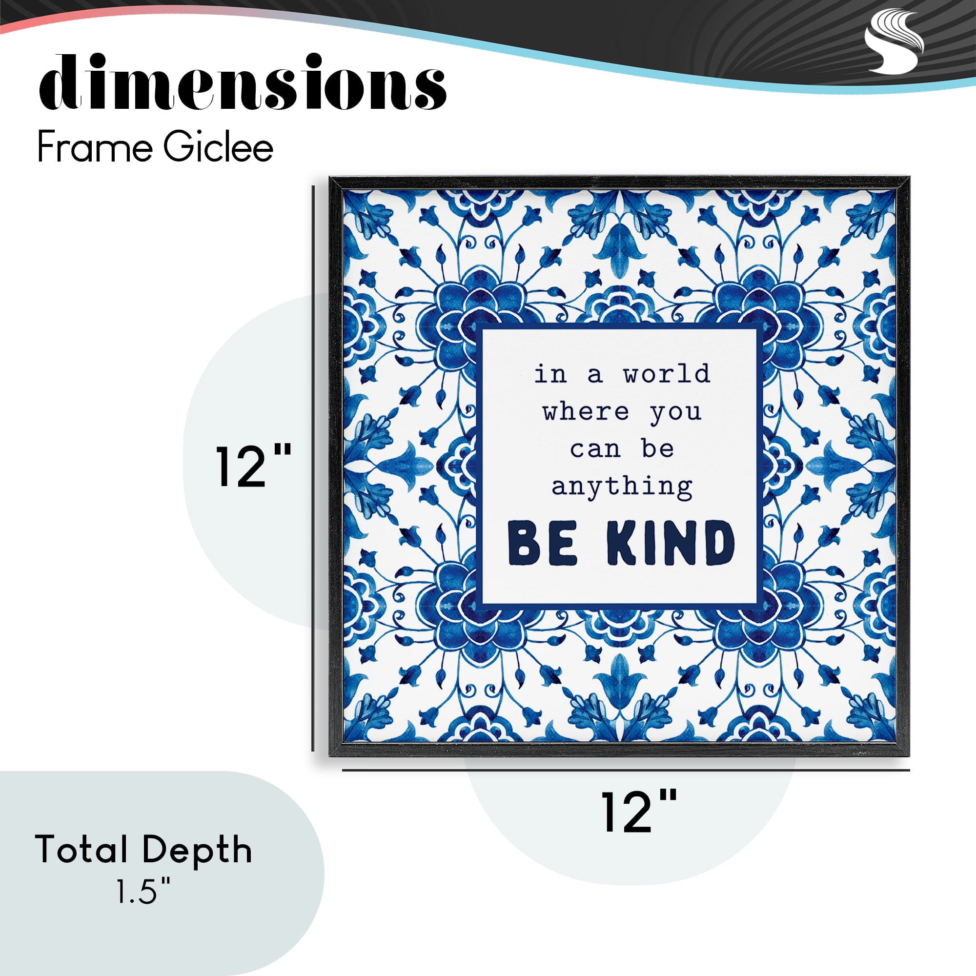 Patterned Be Kind Encouragement Black Framed Giclee Art, design by Lettered and Lined