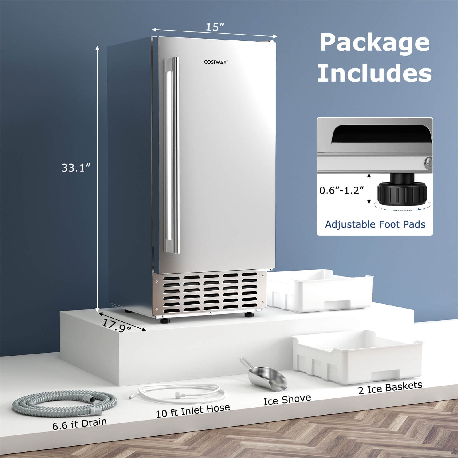 Costway Under Counter Nugget Ice Maker with Self-Cleaning 80 lbs/Day 24H Timer LCD Control