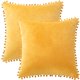 thumbnail image 1 of Fundas de Cojín con Pompones, 2x Terciopelo Fundas de Almohada Suave, Cuadrado Almohadas Cojines Cubierta Decorativas para Sofá Cama Hogar Coche, Amarillo 45 x 45cm, 1 of 11