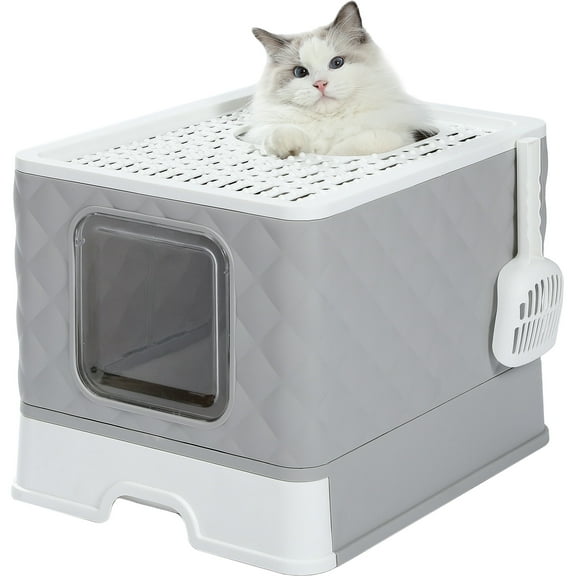 PAWZ Road Enclosed Cat Litter Box Large with Lid Drawer Type Easy to Clean,Gray