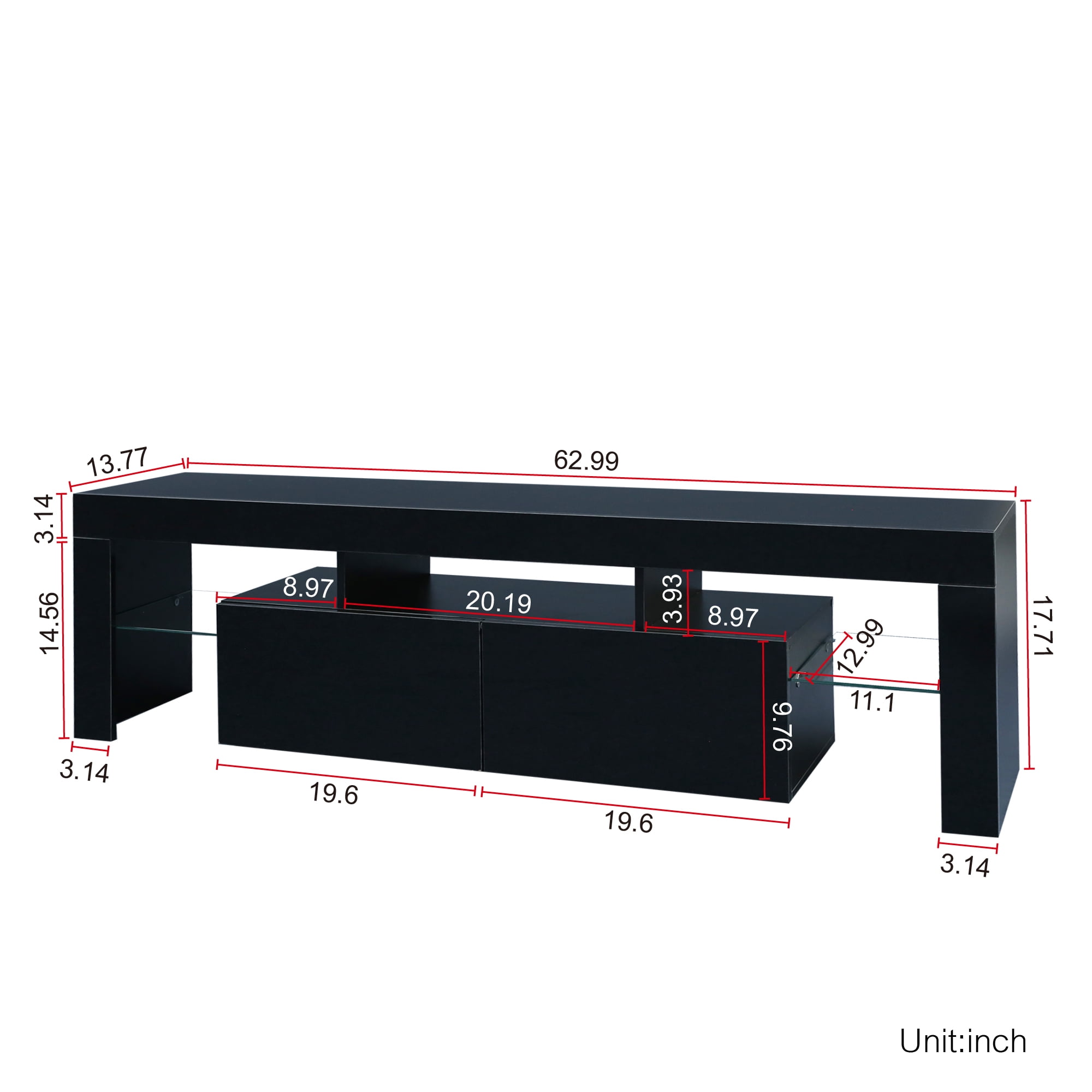 Hommoo TV Stand Cabinet for Living Room up to 70 Inch TV, Entertainment Center with 16 Color LED Light, TV Stand High Gloss TV Console Table for Living Room, Black