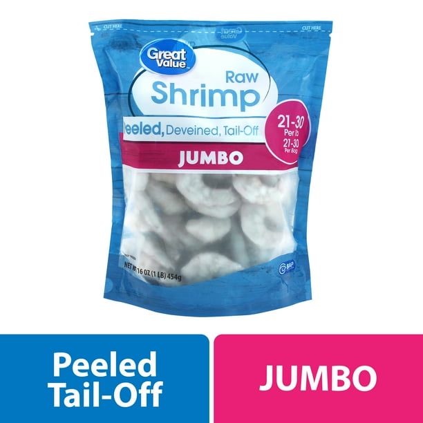 Great Value Frozen Raw Jumbo Tailoff Shrimp, 16 oz (2130 Count per lb