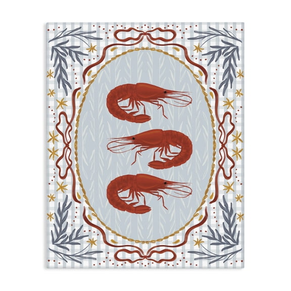 Stupell Industries Farmhouse Three Red Prawns on Gingham Canvas Art, 16 x 20, by Vero Illustrates