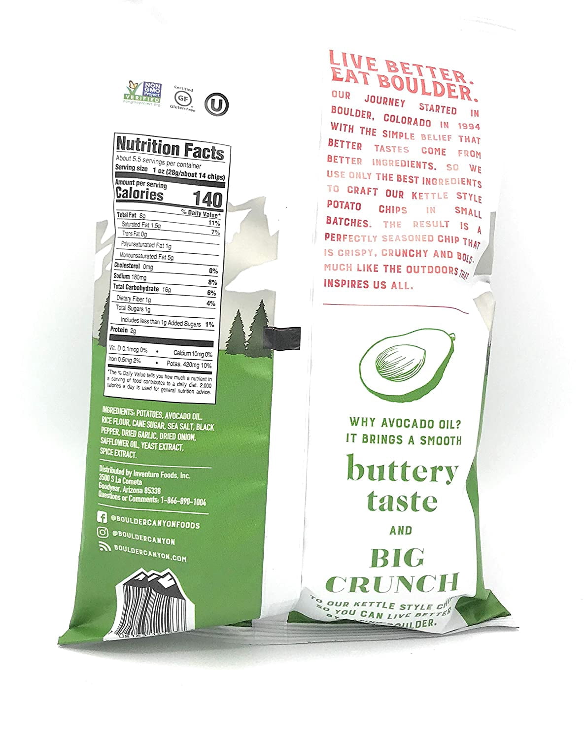Boulder Canyon Authentic Foods Avocado Oil Canyon Cut Kettle Cooked Potato Chips Sea Salt & Cracked Pepper 5.25 oz Pack of 3