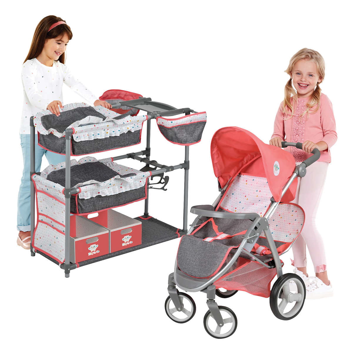 Duo Twin Foldable Stroller Pram Play for 2 Baby Dolls Up To 18" Kids Toy Gift 