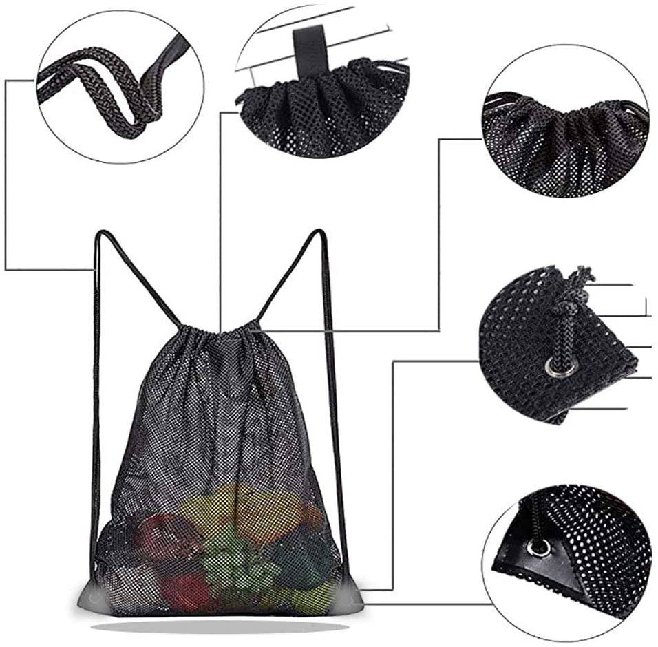 Multifunction Ventilated Bag for Soccer ball Gym Sports Equipment Storage Beach Toys or Swimming Gears Towel 4 Pack Heavy Duty Mesh Drawstring Backpack Bags 
