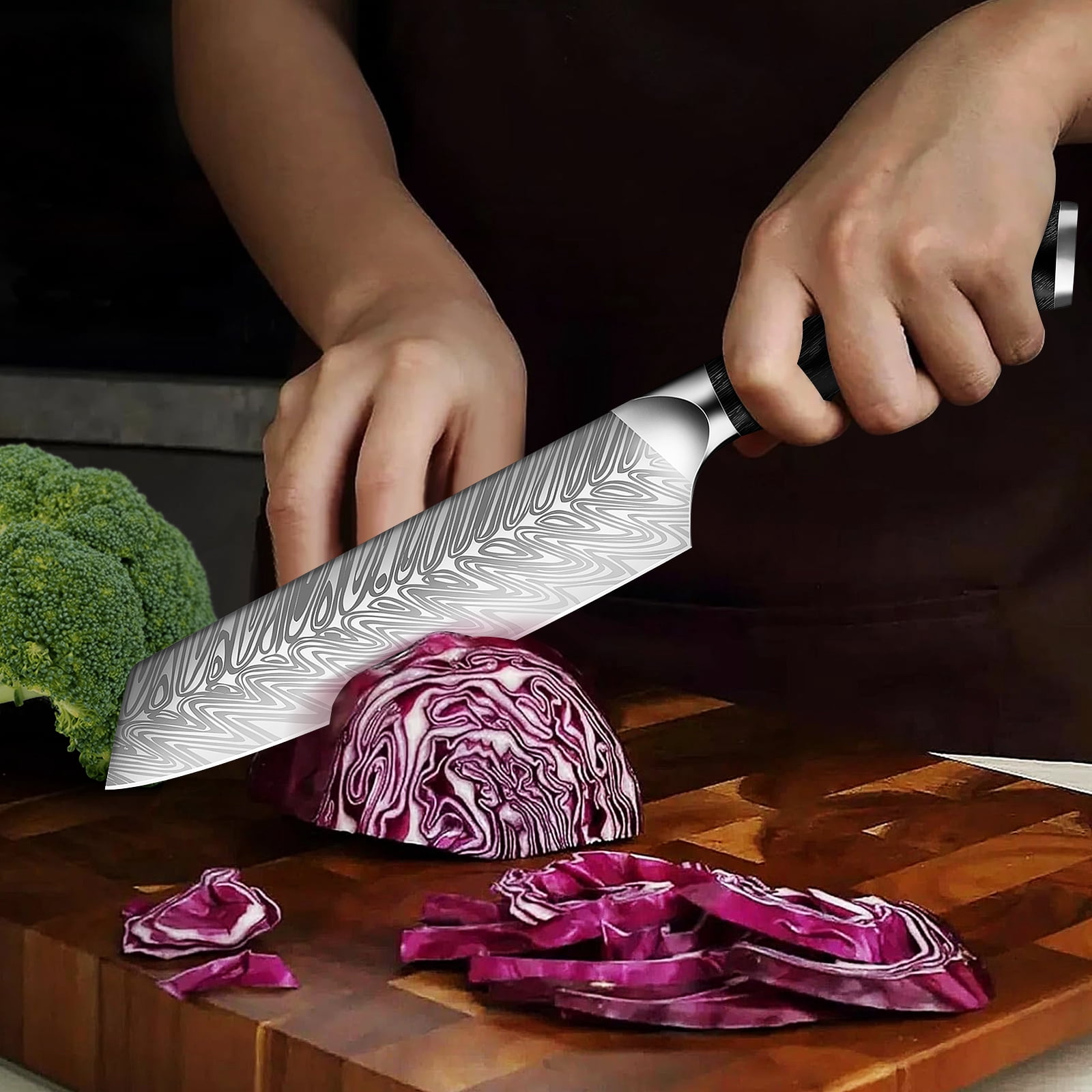 Badiano 8" Kiritsuke Cleaver Chef Knife,Steel Blade Meat Butcher Knife with 3 Rivet Handle,Silver