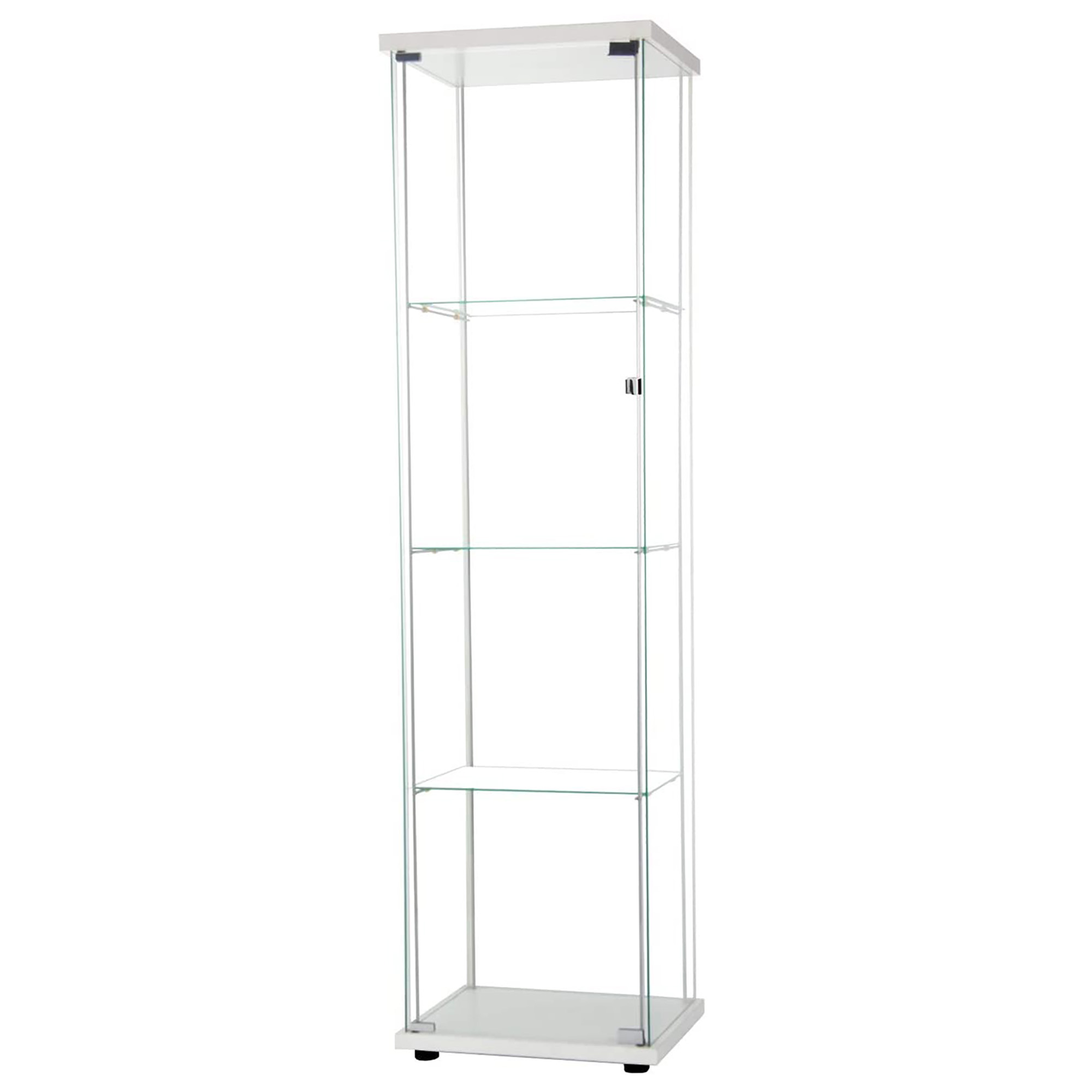 Glass Square Tower Display Floor Standing Curio Bookshelf for Living Room Office UNIE 4 Shelf Glass Display Cabinet with Doors