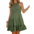 thumbnail image 1 of VISgogo Vestido Casual para Mujer, Cuello Redondo Sin Mangas Color Sólido Jersey Fruncido Línea A Mini Vestidos VISgogo moda, 1 of 2