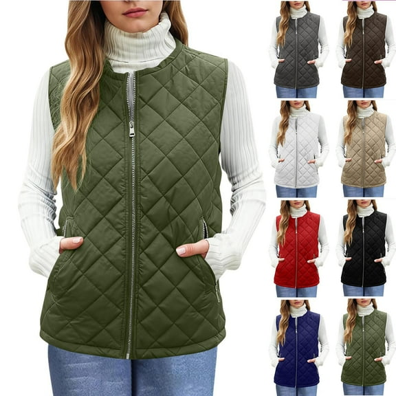 Miluxas Women's Warm Vest Sleeveless Zip Up Coat Stand Collar Gilet Jacket with Pockets White XL(XL)