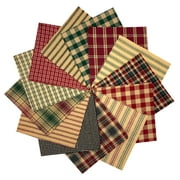 40 Rustic Christmas Homespun 5"x5" Red, Black & Green Quilt Squares by JCS Fabric