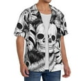 thumbnail image 4 of Balery Skull and palm leaves Men's Casual Button Down Shirt Short Sleeve Textured Summer Cuban Beach Shirts-4X-Large, 4 of 7