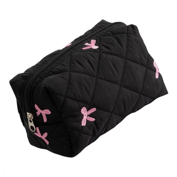 POYOGA Soft Tone Quilted Cosmetic Bag with Bowknot Detail Makeup Container for Women