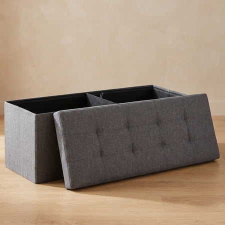 Nordic Hygge 43-Inch Folding Storage Ottoman Bench, Dark Gray