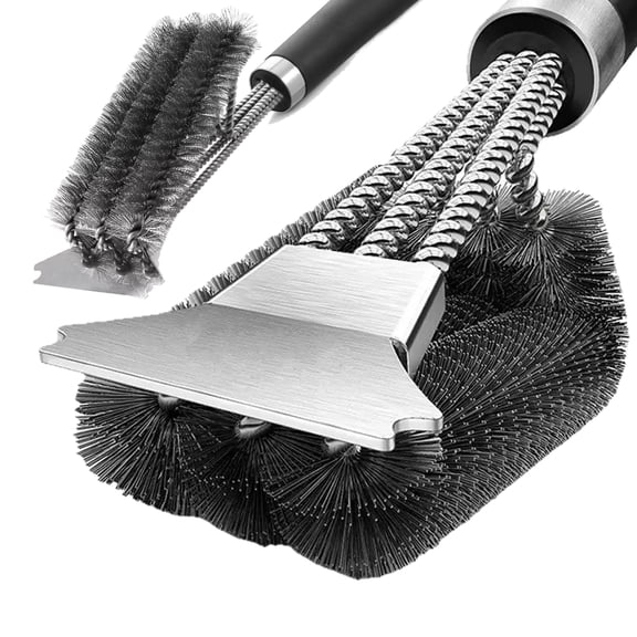 Grill Brush and Scraper, Extra Strong BBQ Cleaner Accessories, Safe Wire Bristles Barbecue Triple Scrubbers Cleaning Brush for Gas/Charcoal Grilling Grates