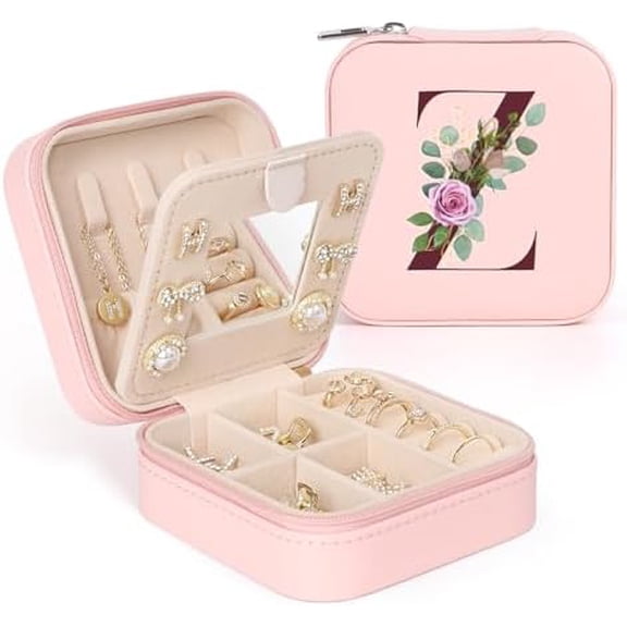 Christmas Gifts - Travel Jewelry Case, Small Travel Jewelry Organizer Box With Initial A-Z, Personalized Initial Travel Jewelry Box Gifts for Women Teens Girls