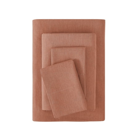 Mainstays Super Soft Faux Textured Microfiber Bed Sheet Set, Queen, Terracotta Dream, 4 Piece