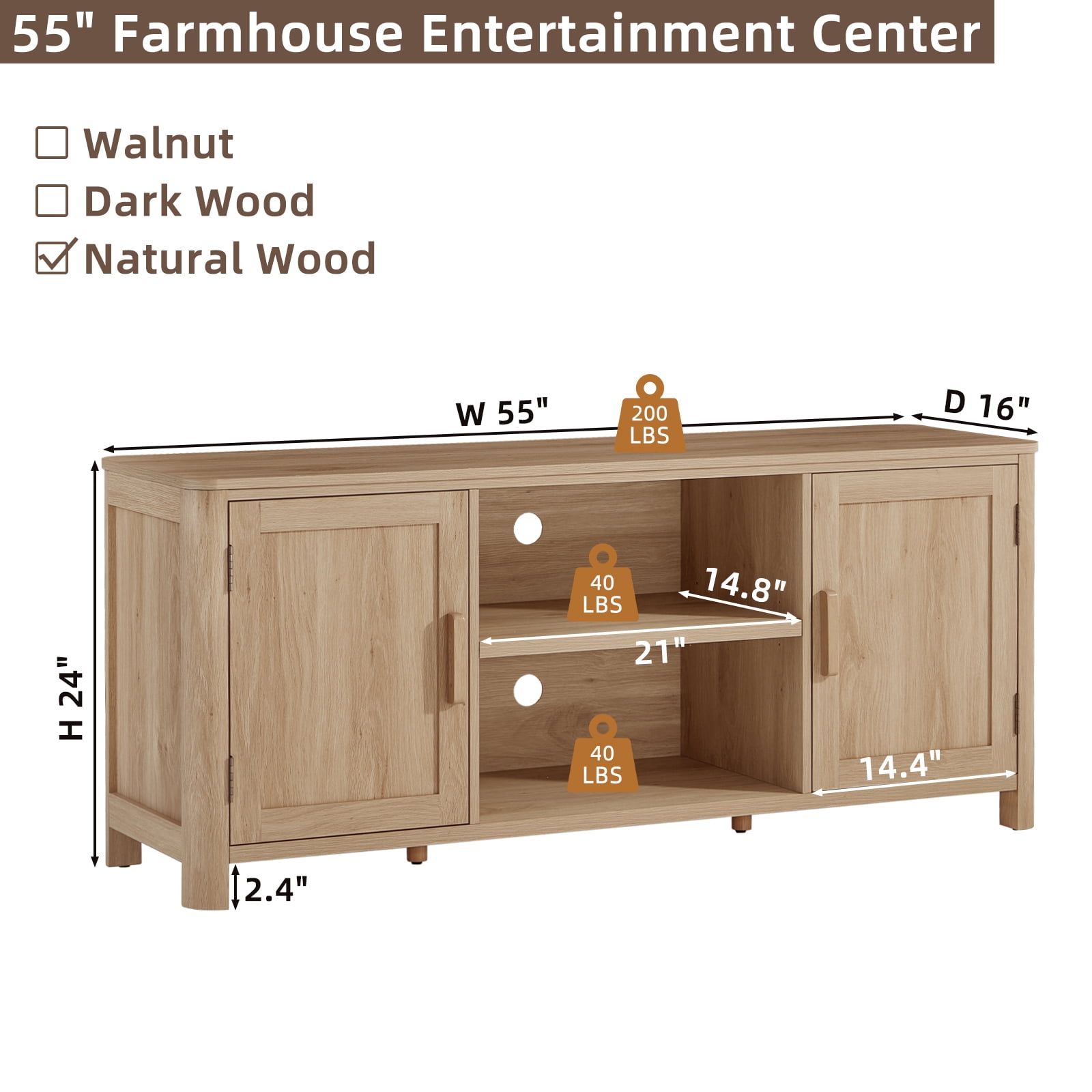 Joaxswe Farmhouse TV Stand for 65 inch TVs, Rustic Entertainment Center TV Cabinet Stands, Wooden Media Console Cabinet for Living Room, Bedroom