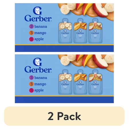 (2 pack) Gerber Stage 2 Baby Food, Single Fruit Puree Variety Pack, 3.5 oz Pouches (9 Pack)