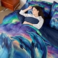 thumbnail image 5 of Manfei Magical Dolphin Aurora Bedding Comforter Set for Kids Boys and Girls, Marine Fantasy Print King Bedding Sets, Navy Reversible 7 Pieces, 5 of 6