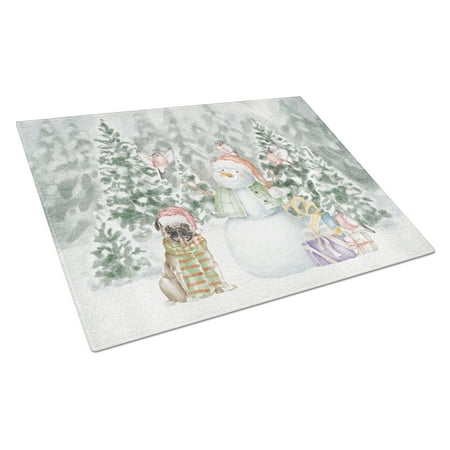 

Pug Fawn Smiling with Christmas Presents Glass Cutting Board Large 12 in x 15 in