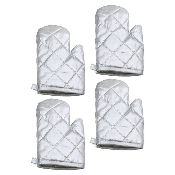 WHAMVOX 4 Pcs Kids Kitchen Gloves High Heat Resistant Oven Mitts Silver Coated Microwave Gloves Stove Mittens Child Oven Gloves For Baking Cooking