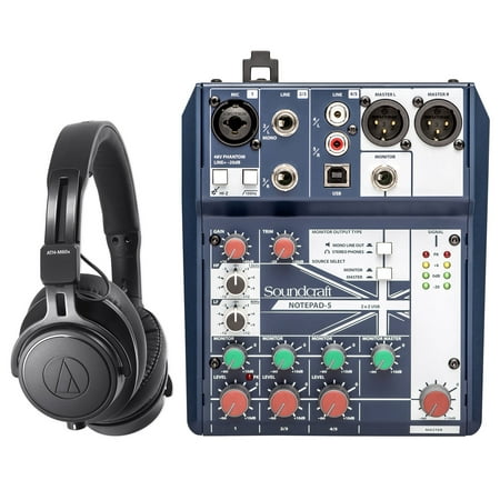 Audio Technica ATH-M60X Studio Headphones+Soundcraft Mixer w/ USB