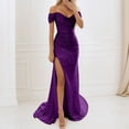 thumbnail image 2 of Women's Elegant Sequin Off Shoulder Slit Dress For Party Evening Banquet Long Bodycon Prom Gown Trendy Summer Casual Wear Summer Dresses for Women 2025, 2 of 5