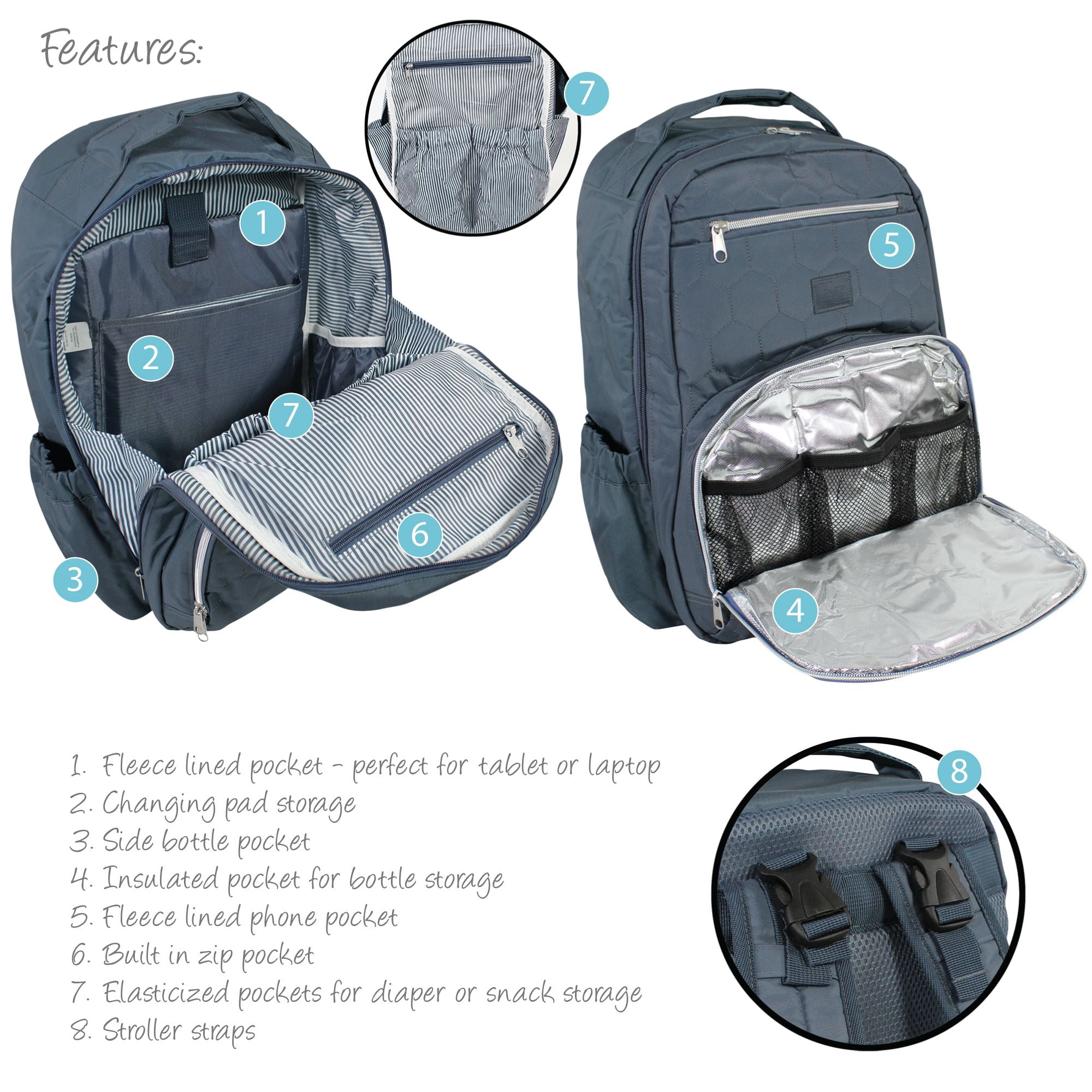 Hudson Baby Premium Diaper Bag Backpack and Changing Pad, Blue, One Size