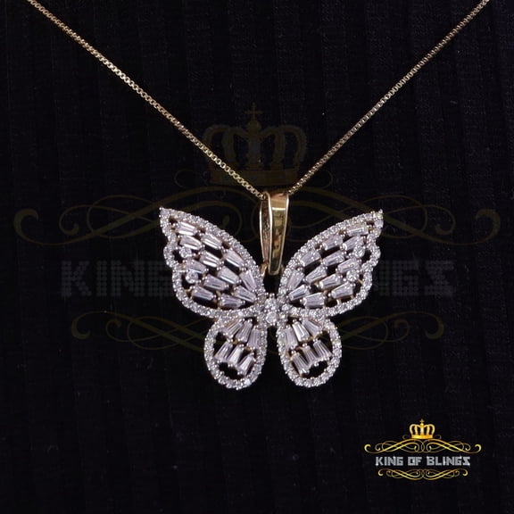 King of Bling's Men's/Womens 925 Silver Yellow 1.75ct VVS 'D' Moissanite Butterfly Pendant
