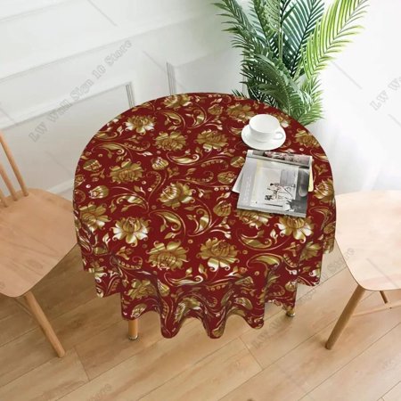 

Dressy Damask Tablecloth Black and Gold Waterproof Round Table Cover Fashion Printed Table Cloth For Events Christmas Party