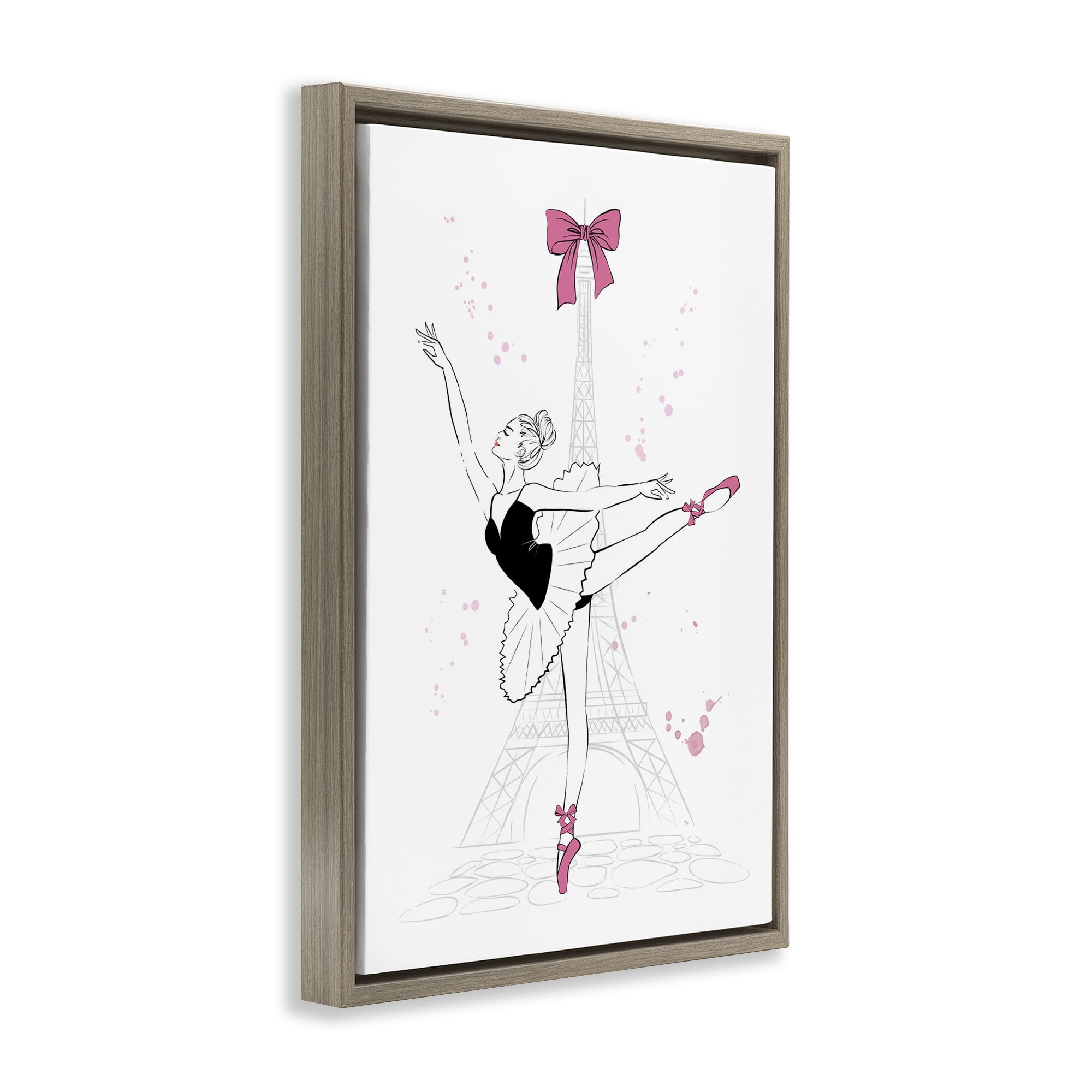 Stupell Industries Ballerina & Eiffel Tower Novelty Painting Brown Floater Framed Art Print Wall Art, 21 x 31