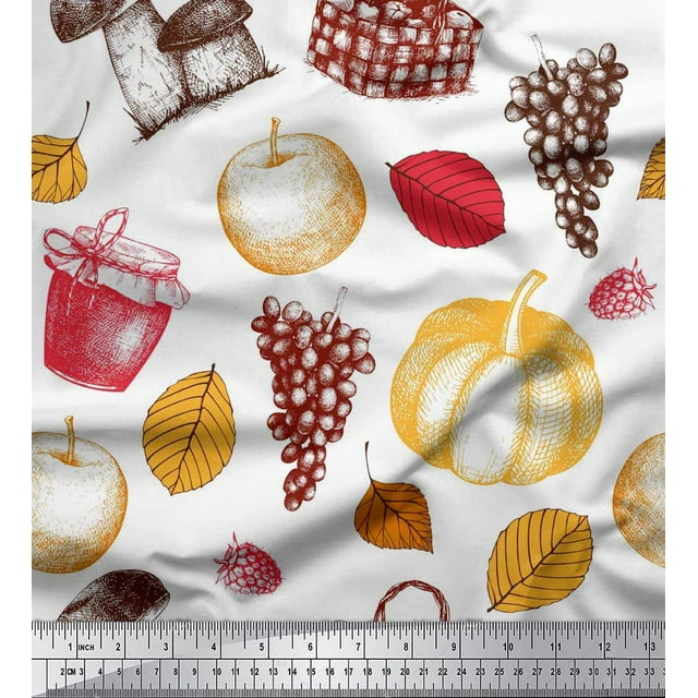 Soimoi Poly Georgette Tissu Champignon, Raisins & Tissu d'Impression Frais par la Cour 52 Pouces de Large