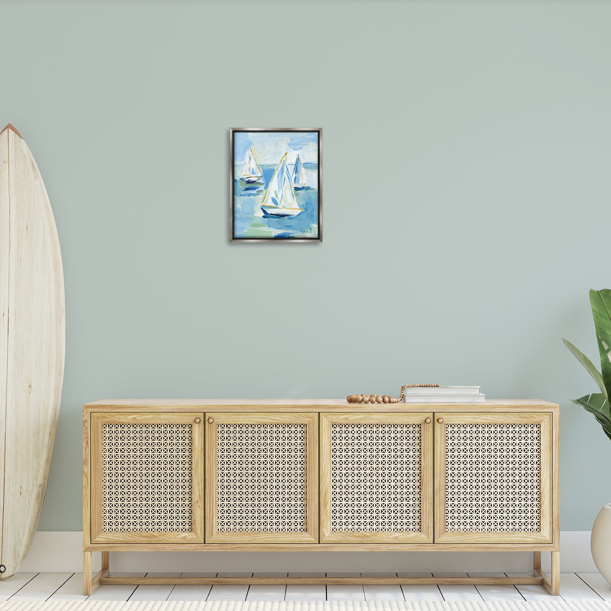 Stupell Industries Setting Sail Fleet Transportation Painting Gray Floater Framed Canvas Art Print Wall Art, 17 x 21