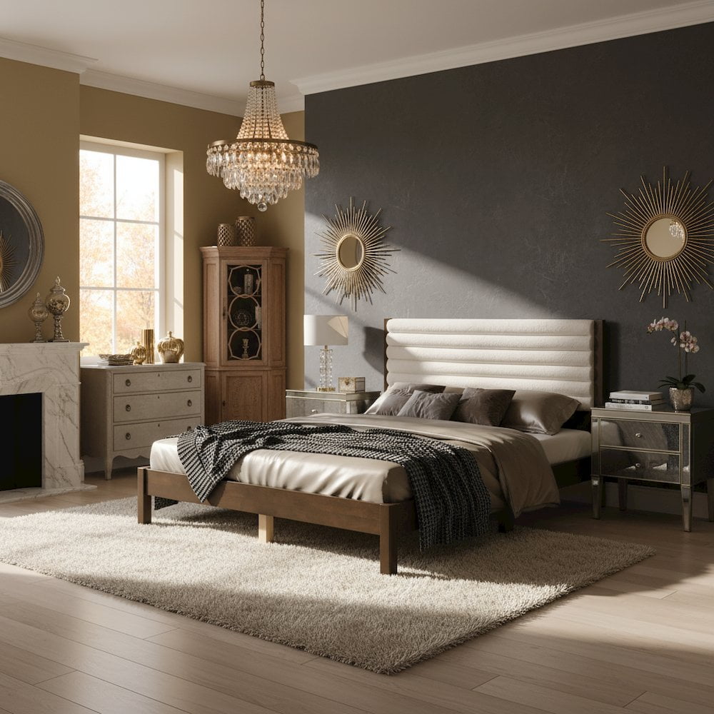 Starlight Canyon Home White Boucle Upholstered Queen Bed Frame with Headboard - Modern Design